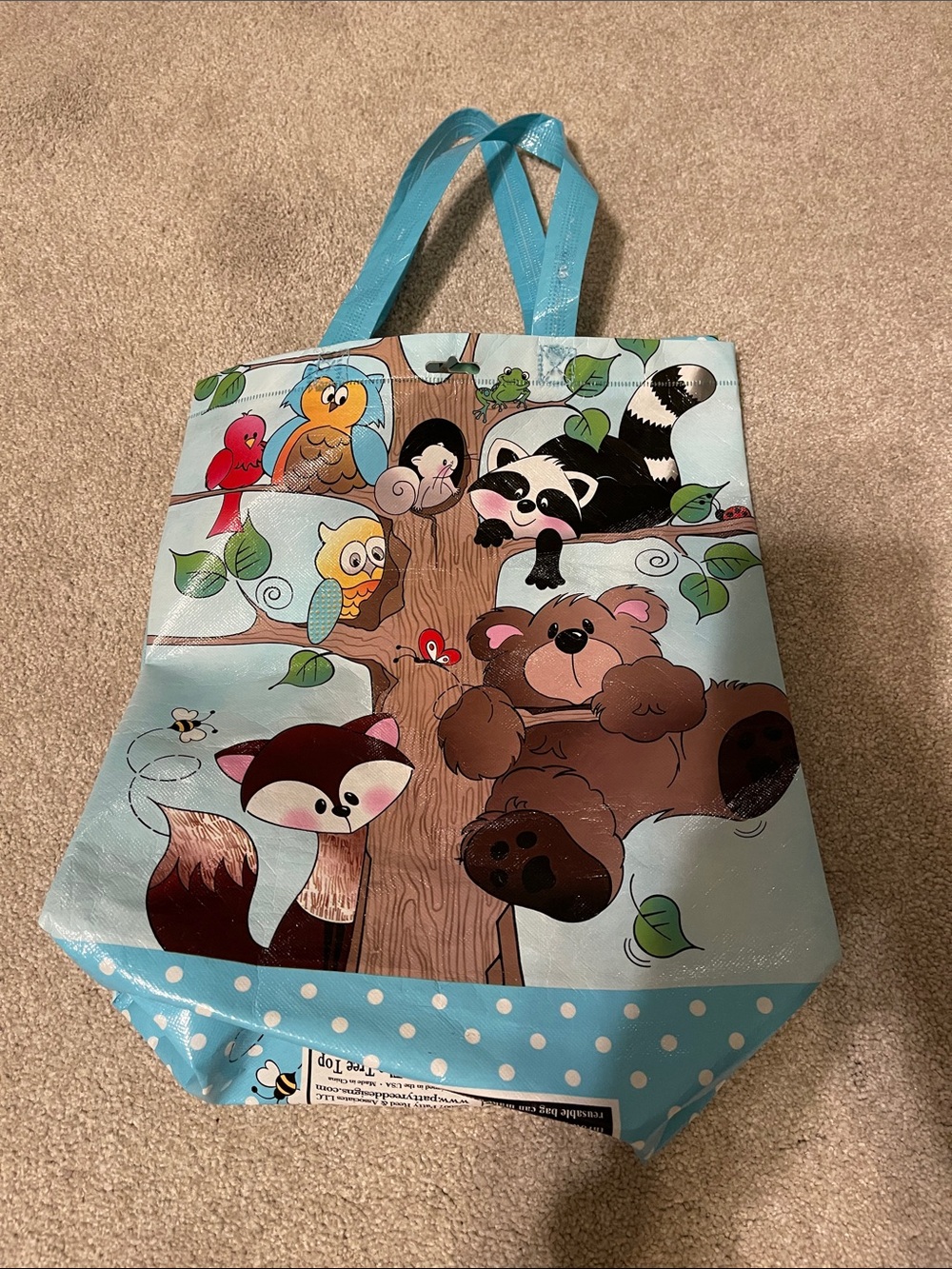 Kids Tote Bag with Forest Animals - Blue